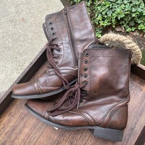 Brown Leather Combat Boots - Steve Madden TROOPA
